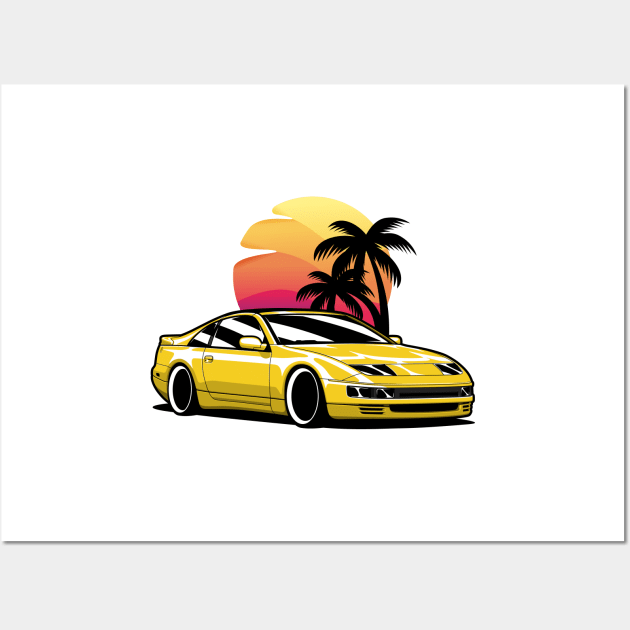 Yellow 300ZX Sunset Palms Wall Art by KaroCars